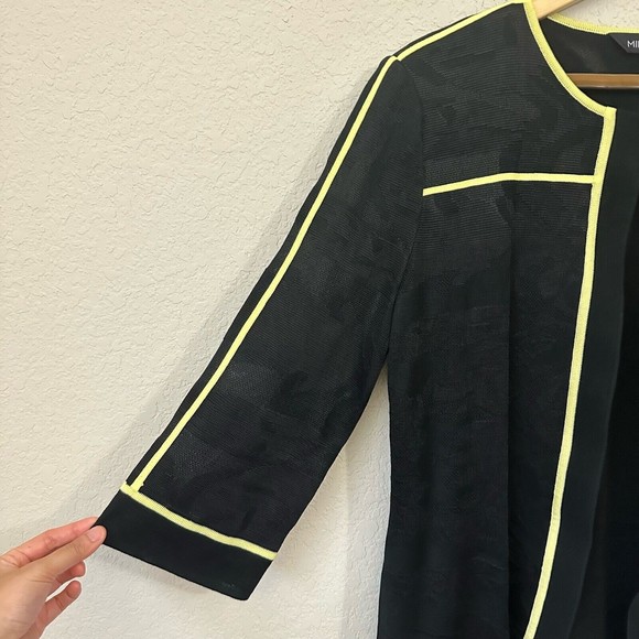 MING WANG Black Knit Suit / Cardigan Jacket with Yellow Trim - Picture 3 of 11